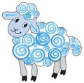 Children cartoon vector illustration happy funny sheep blue wool